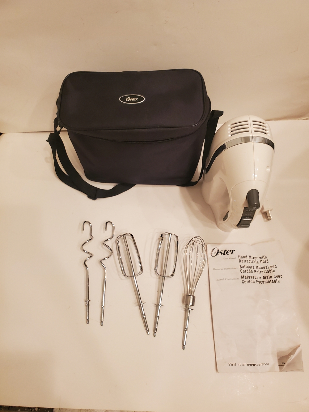 Oster White Hand Mixer with Accessories and Carrying Case - White